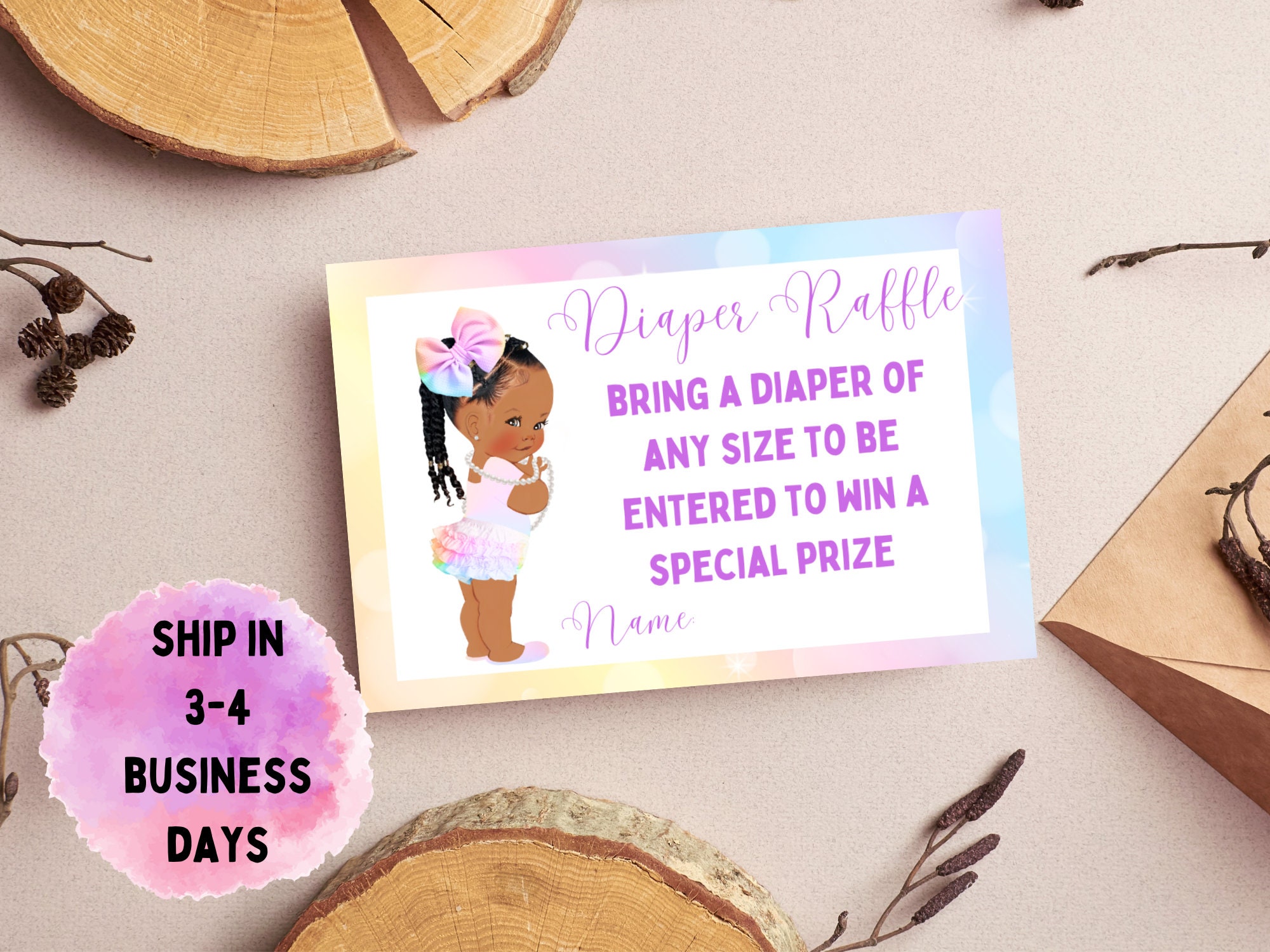 Afrocentric Raffle Diaper Raffle Ticket African American Rainbow Diaper Raffle Ticket Baby ...