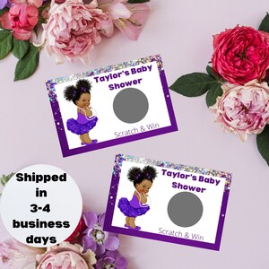 Printed baby shower scratch off tickets scratch off game purple and pearls theme scratch game