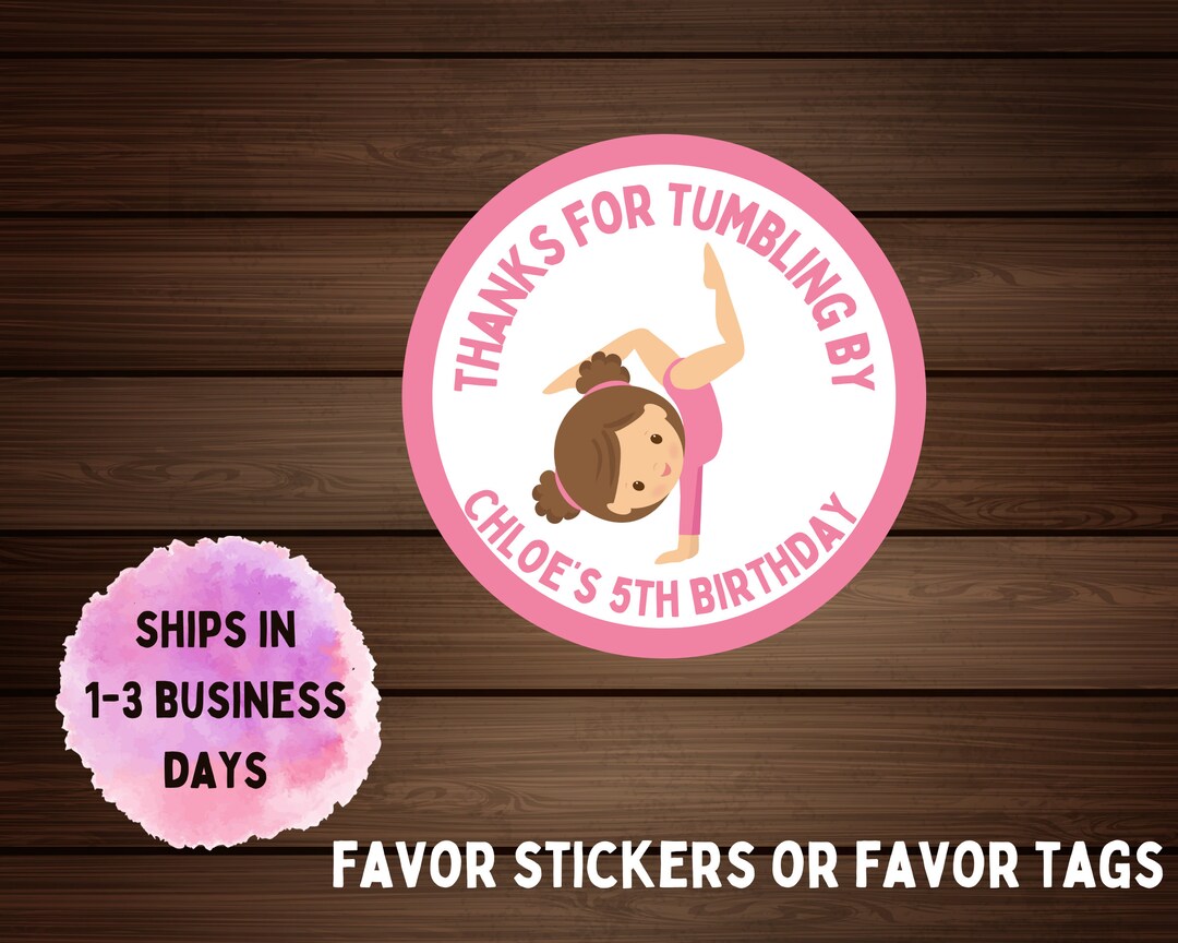 Gymnastics Birthday Favor Tag, Gymnastics Birthday Party Favor Sticker