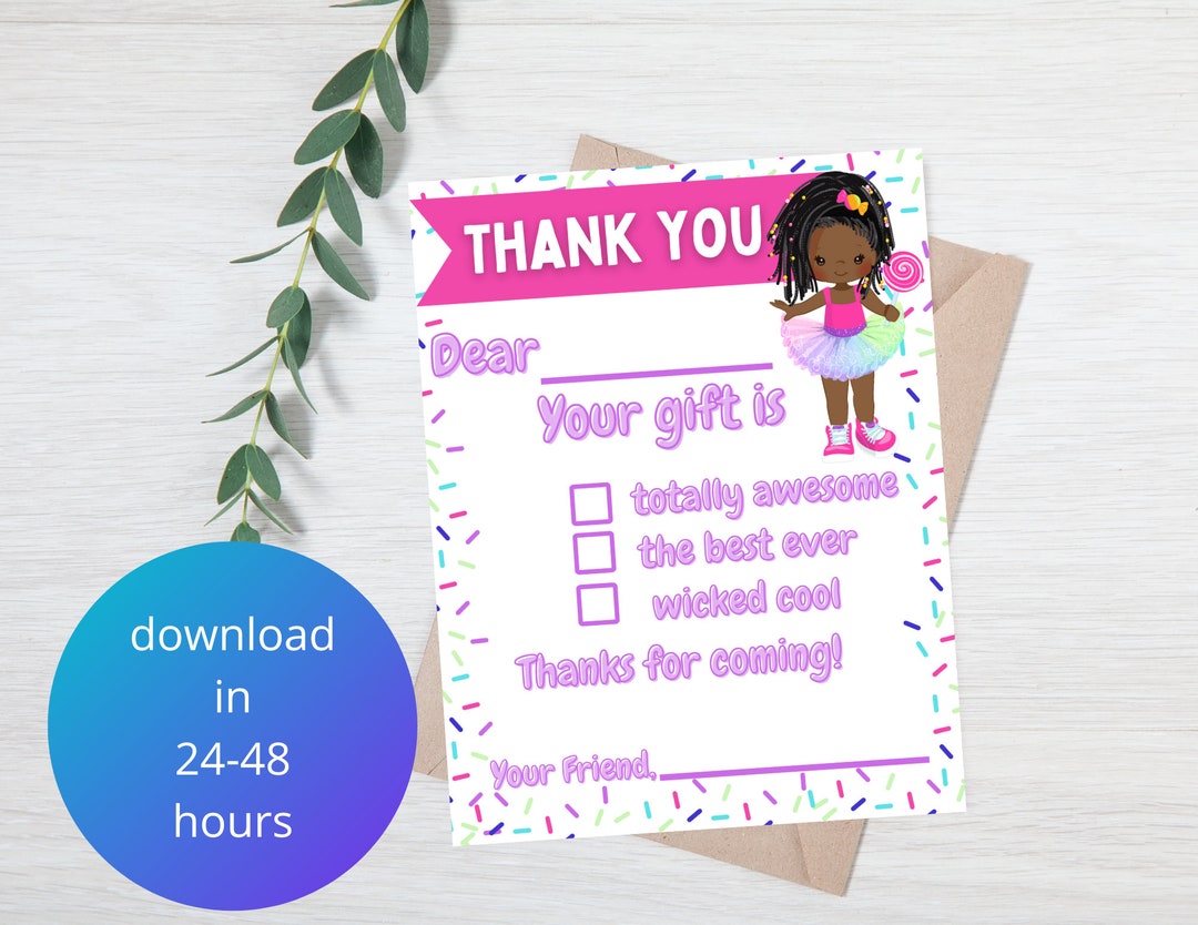 Printable Kids Birthday Thank You Card Digital Kids Birthday Thank You