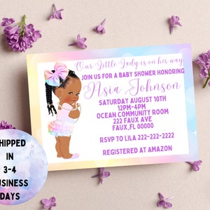 Baby Shower Invitation Rainbow Baby Shower Invitation African American Princess Baby Shower Invitation Custom Baby Shower Invitation
