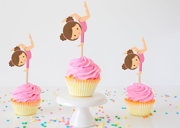 "I Love Gymnastics" Edible Cupcake Toppers - Mix Of 12 Precut Designs, Girls Birthday Party Decorations