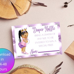 Virtual Diaper Raffle Ticket Baby Shower Game African American Princess Baby Shower Diaper Raffle Tickets