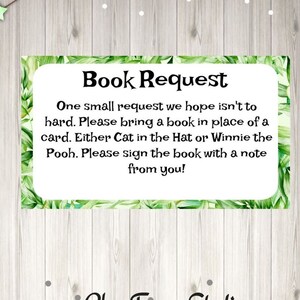 Printed or Printable Baby Shower Book Request Cards Jungle Theme Baby Shower Palm Leaves Baby Shower