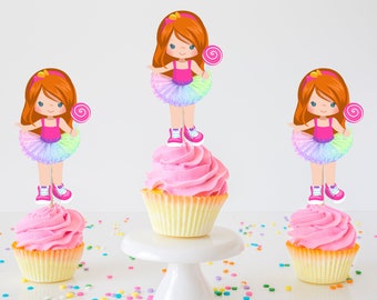 Kids Birthday Cupcake Toppers Girls birthday Cupcake Toppers Lollipop Cupcake Toppers Custom Cupcake Toppers