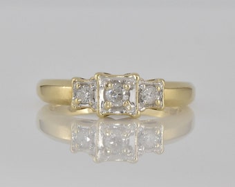 Yellow and White Gold, Three Diamond Illusion Setting, Engagement, Wedding, Promise or Stacking Ring  LB295