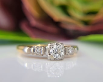 1930s Art Deco Engagement Ring, Illusion Setting, .203 ctw; 14K Yellow/White Gold/Diamond , Wedding Ring or Stacking Band Size 6  FJ304