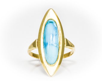 Vintage 14K Gold and Turquoise Cocktail, Promise or Right Hand Ring, Size 6 LV204