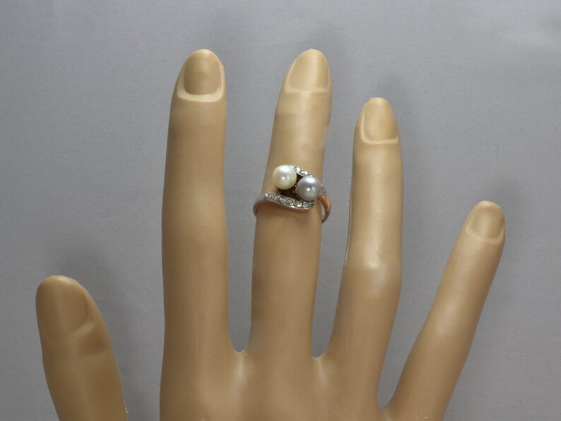 Vintage Silver and White Pearls Diamonds on 14K Yellow Gold Band Wedding, Anniversary, Cocktail Ring or Stacking Band LB337 image 7