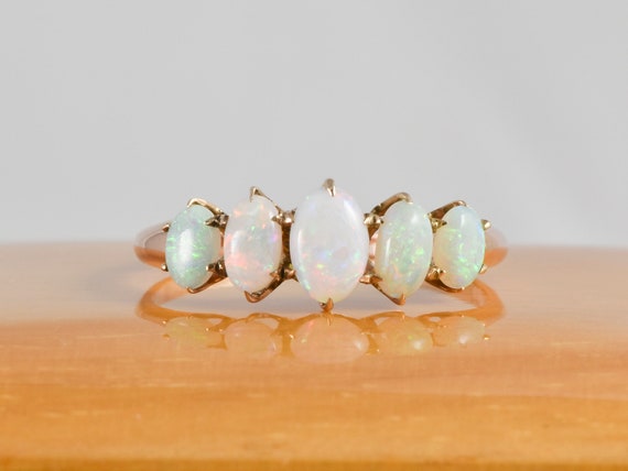 Vintage Opal Ring, c.1940s;  10K Yellow Gold , 5 … - image 5