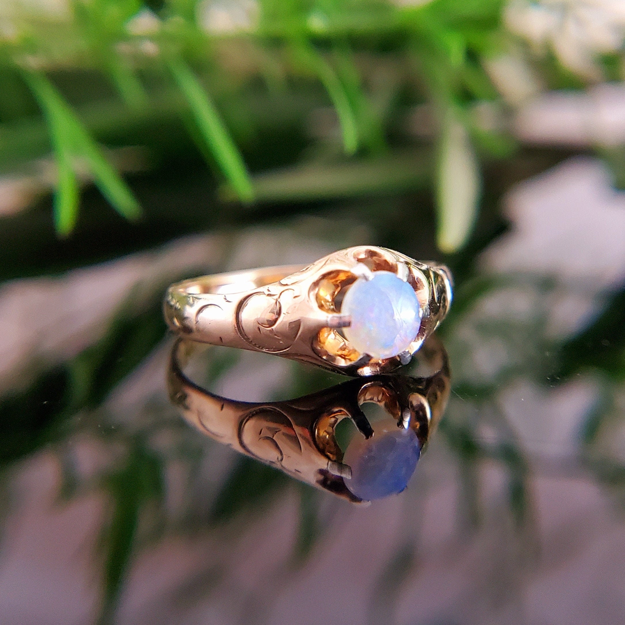 Antique Victorian 14K Belcher/ Buttercup Style Yellow Gold, Fire Opal  prong Engagement, Anniversary or Wedding or Right Hand Ring LV308