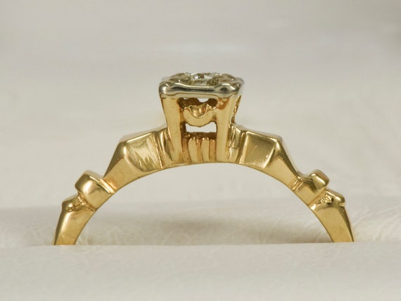 1940s - 50s  Estate 14K Yellow Gold Band, .05 ct … - image 5