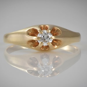 Antique Victorian 14K Belcher Style, Buttercup Yellow Gold/ .27 ct Diamond 6 prong Engagement, Anniversary/Wedding/Gypsy Ring  MS166