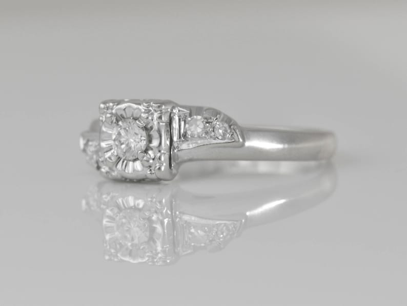 Promise or Stacking Ring Size 5.5 LB317 Wedding .15 ctw total; 14K White Gold Art Deco Engagemant Ring; 1930-40/'s .11 ctw Center Diamond