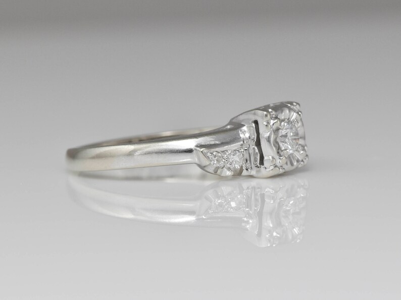 Promise or Stacking Ring Size 5.5 LB317 Wedding .15 ctw total; 14K White Gold Art Deco Engagemant Ring; 1930-40/'s .11 ctw Center Diamond
