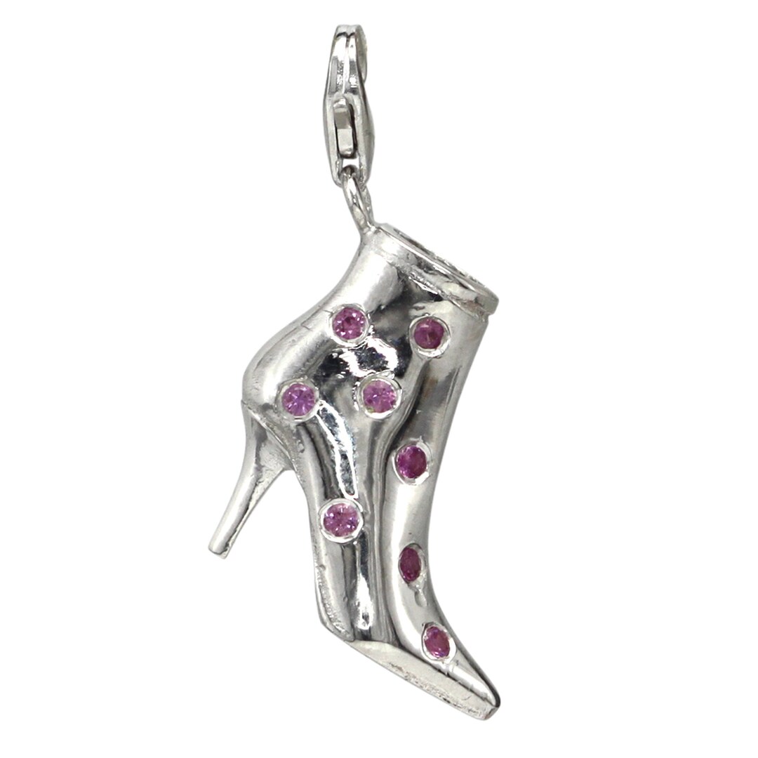 Ladies 3D Pink Sapphire Studded Ankle High Boot Charm Sterling Etsy