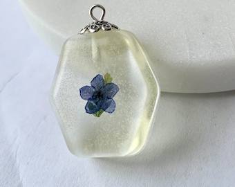 Forget Me Not and Fern Resin Pendant