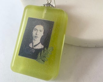 Emily Dickinson and Fern Resin Necklace Pendant