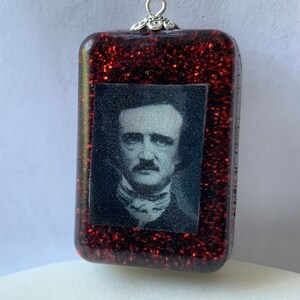 Edgar Allan Poe Glitter Resin Necklace Pendant image 2