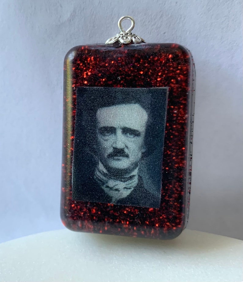 Edgar Allan Poe Glitter Resin Necklace Pendant image 2