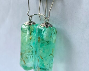 Aqua Dandelion Seed Dangle Resin Earrings