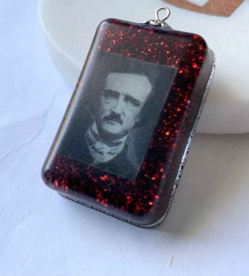 Edgar Allan Poe Glitter Resin Necklace Pendant image 1