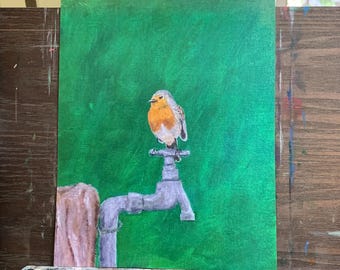 English Robin on a Garden Spigot (print)