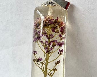 Purple wildflower resin necklace pillar pendant