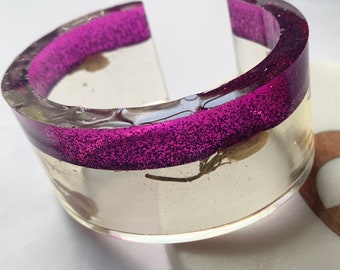 Purple Glitter and Jasmine Cuff Bangle