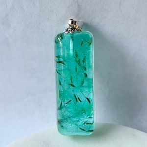 Aqua dandelion seed resin necklace pendant image 1