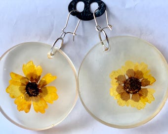 Yellow Coreopsis Disc Resin Earrings
