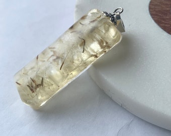 Clear dandelion seed resin necklace pendant