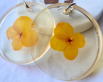 Yellow Begonia Disc Resin Earrings