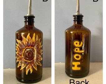 Hand Painted Sunflower Bottle Oil/Vinegar Dispenser