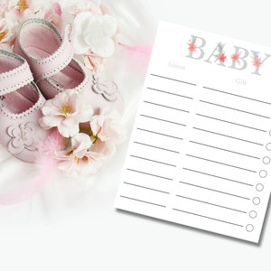 PRINTABLE Baby Shower Gift List, Pink & Grey Gift List, Baby Present Tracker, Instant Download