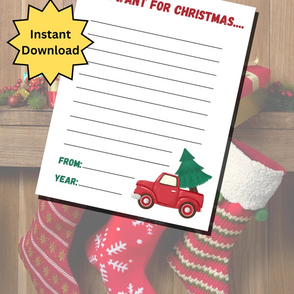 Children's Christmas Wish Gift List - Woody - Instant Download