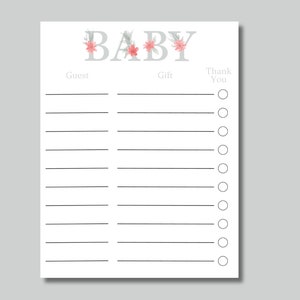 Baby Shower Printable Gift List, Baby Shower Gift List, Gift Tracker, Instant Download