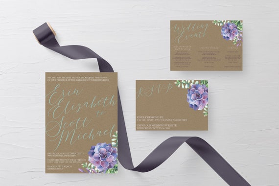 Rustic Invite succulent Catholic Wedding Succulent Wedding Invitation Suite Semi Custom Kraft Invitation Outdoor wedding Boho Wedding