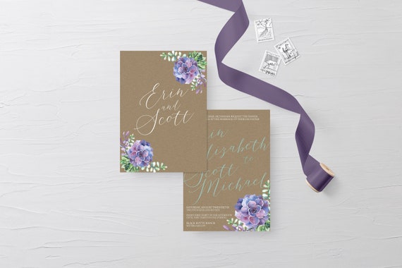 Rustic Invite succulent Catholic Wedding Succulent Wedding Invitation Suite Semi Custom Kraft Invitation Outdoor wedding Boho Wedding