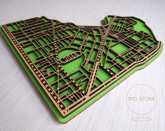 Nth Fitzroy / Clifton Hill 3068, Victoria. Superb, laser cut, suburb map decoration.