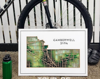 Camberwell 3124, Victoria. BRAND NEW DESIGN! Laser cut, street map, wall decoration.