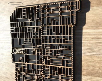 Fantastic laser-cut map Brunswick 3056 with matte black background.