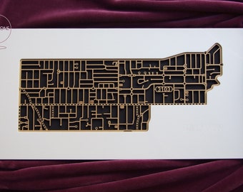Balwyn / Deepdene 3103, Victoria. Laser cut, street map, wall decoration in MDF & coloured acrylics.