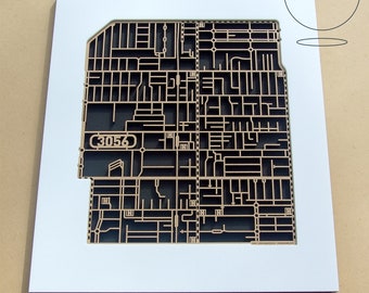 Fantastic laser-cut map Brunswick 3056. Framed.