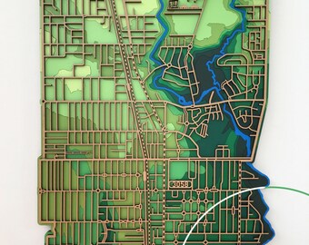 The Coburgs -  Central and North. 3058, Victoria. Laser cut, street map, wall decoration in MDF & coloured acrylics.