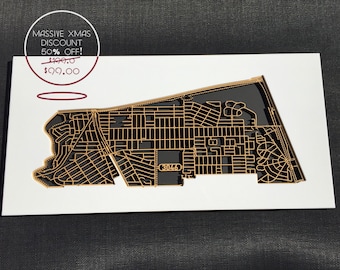 50% OFF this intricate laser cut map of Glenroy 3046, Victoria.