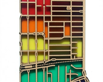 Fairfield 3078, Victoria. Laser cut, street map, wall decoration in MDF & coloured acrylics.