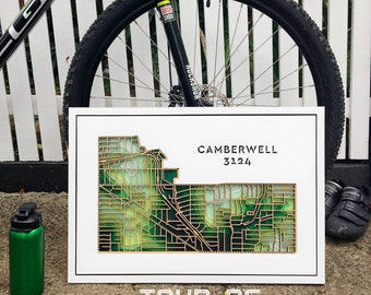 Camberwell 3124, Victoria. BRAND NEW DESIGN! Laser cut, street map, wall decoration.