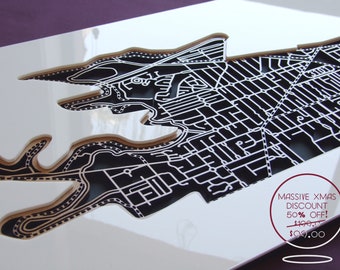 Heavy Christmas discount 50% OFF!! From 200.00 down to 99.00!! Fascinating laser-cut map of Kew 3101 in matte black.