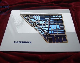 Elsternwick 3185, Victoria. Laser cut, street map, wall decoration.